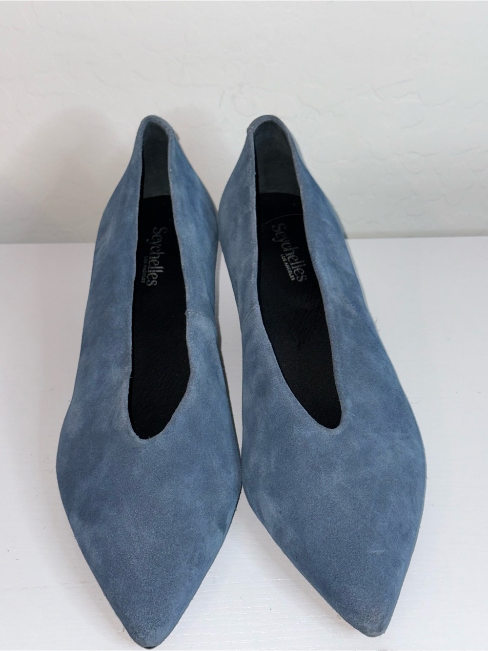 Seychelles Libertine Heel Blue Suede Pointed Toe Kitten Heels Size 8.5